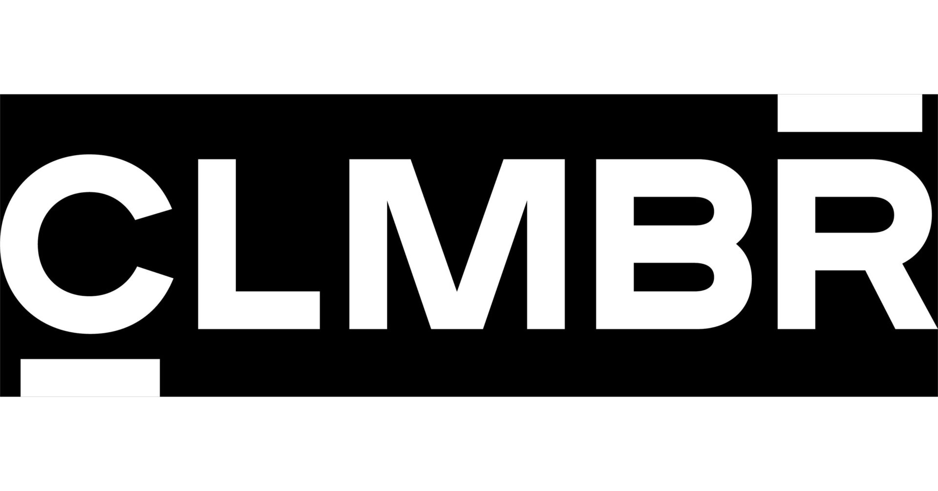 White text on blacks background CLMBR logo