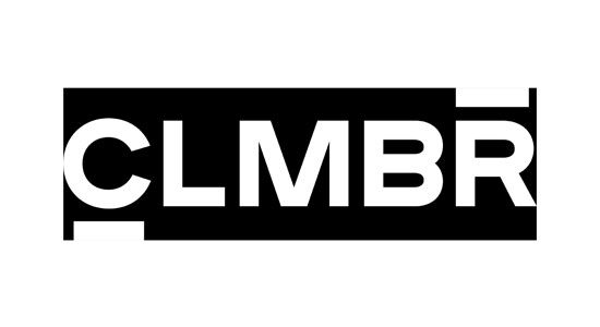 White text on blacks background CLMBR logo