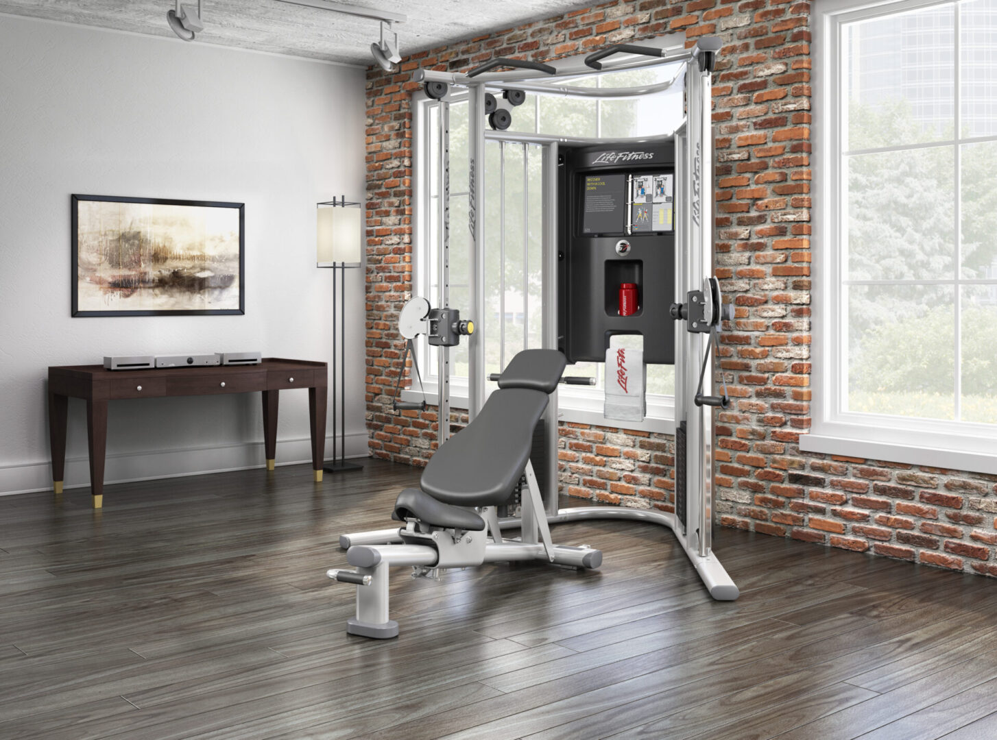 G7 Home Gym in living room brickwall